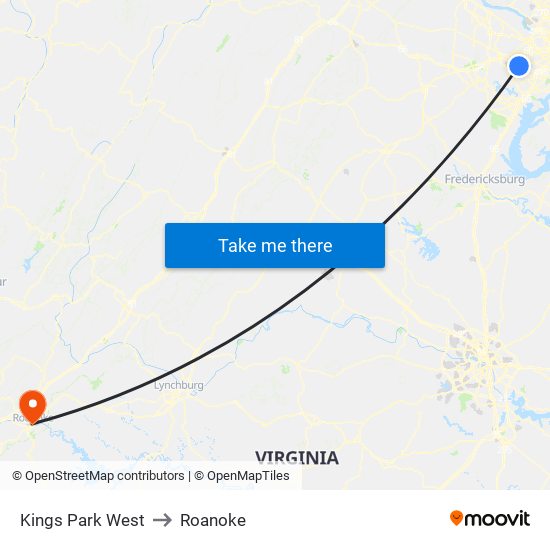 Kings Park West to Roanoke map