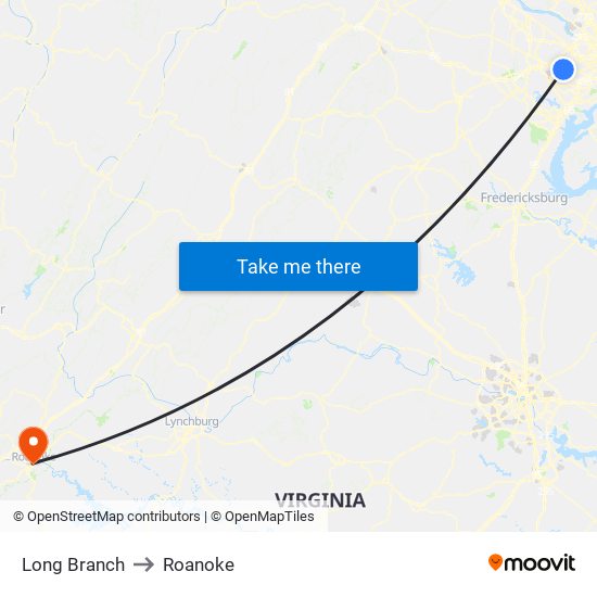 Long Branch to Roanoke map