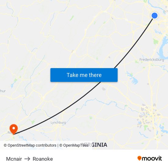 Mcnair to Roanoke map