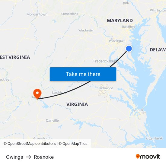 Owings to Roanoke map