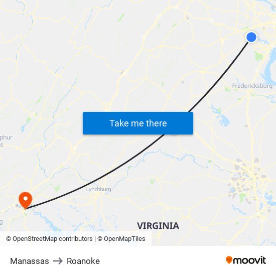 Manassas to Roanoke map