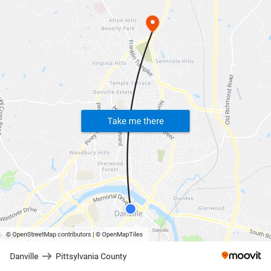 Danville to Pittsylvania County map