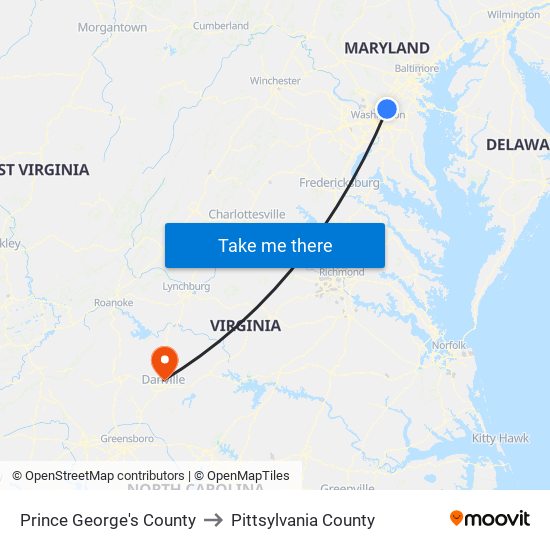 Prince George's County to Pittsylvania County map