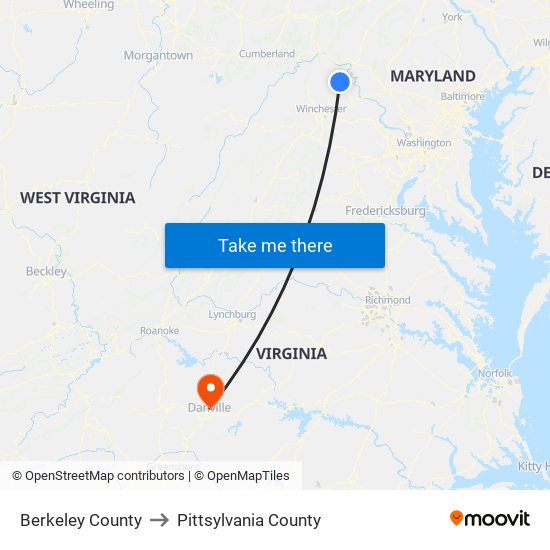 Berkeley County to Pittsylvania County map