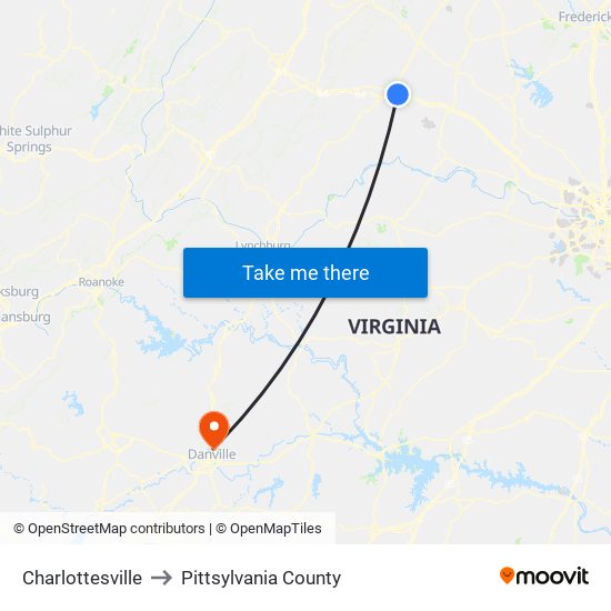 Charlottesville to Pittsylvania County map