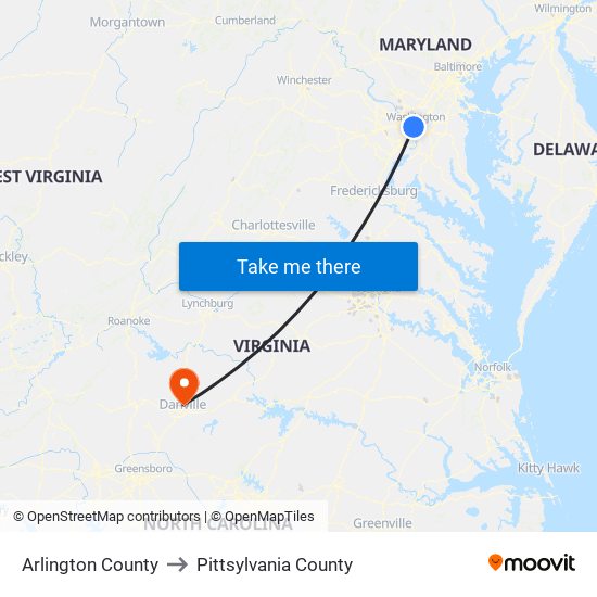 Arlington County to Pittsylvania County map