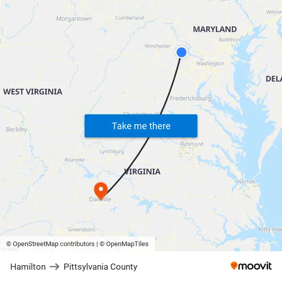 Hamilton to Pittsylvania County map
