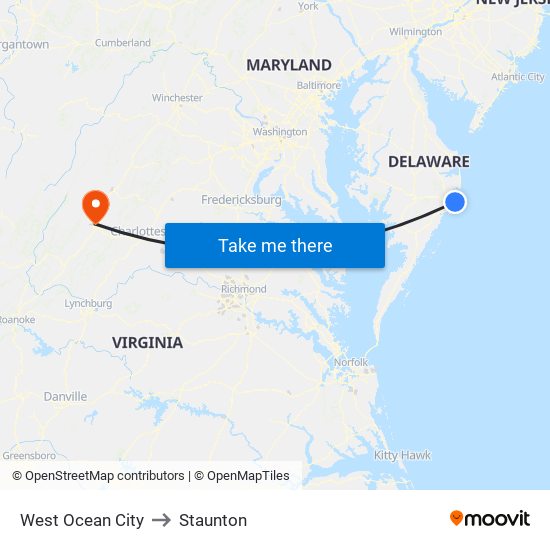 West Ocean City to Staunton map