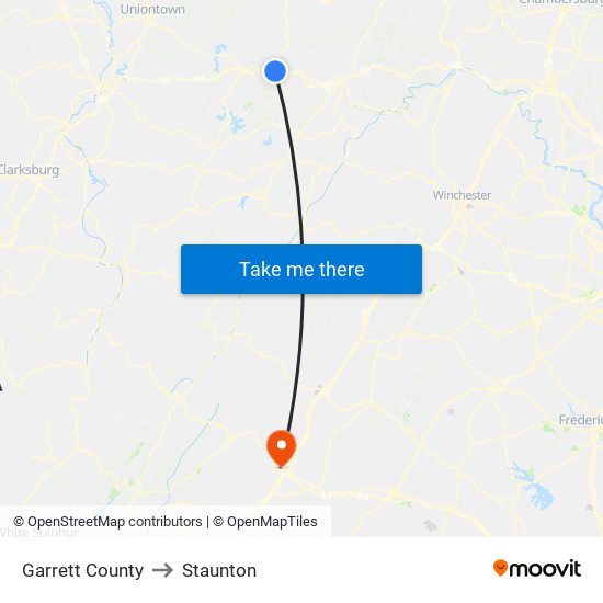 Garrett County to Staunton map