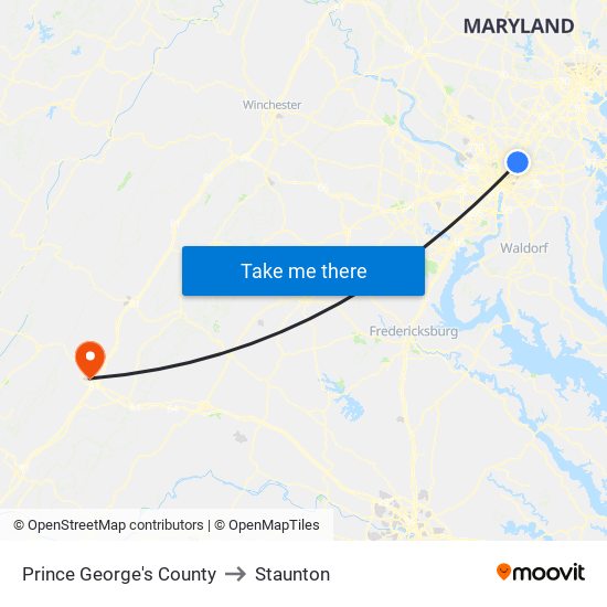 Prince George's County to Staunton map