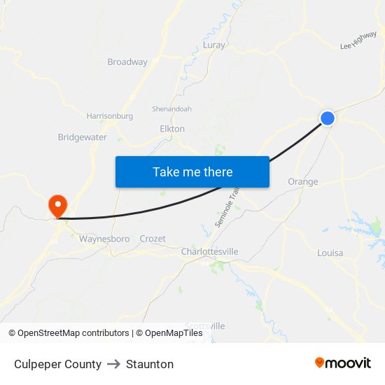 Culpeper County to Staunton map