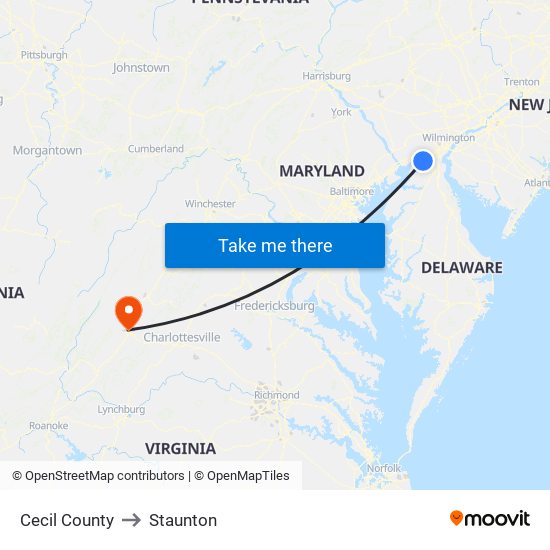 Cecil County to Staunton map