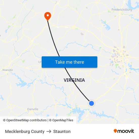 Mecklenburg County to Staunton map