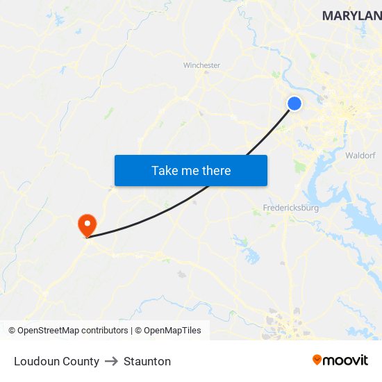 Loudoun County to Staunton map