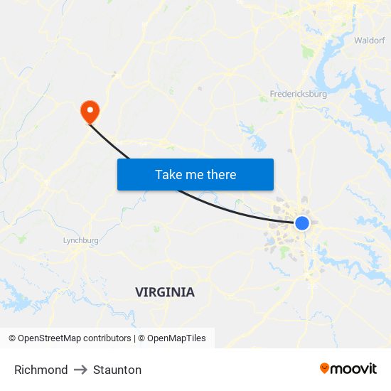 Richmond to Staunton map