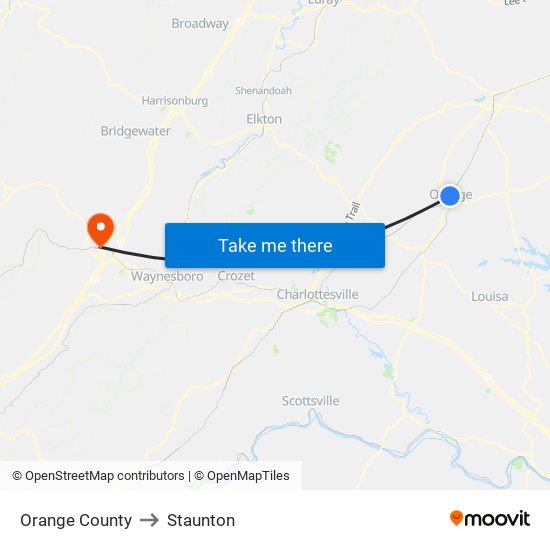 Orange County to Staunton map