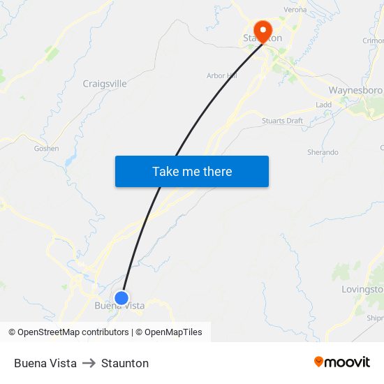 Buena Vista to Staunton map