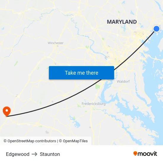 Edgewood to Staunton map
