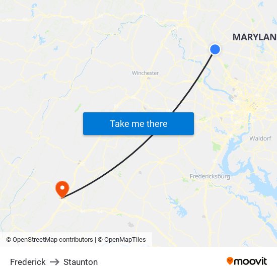 Frederick to Staunton map