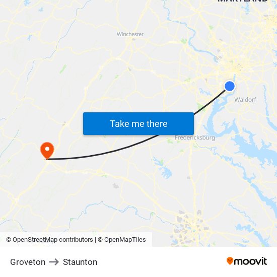 Groveton to Staunton map