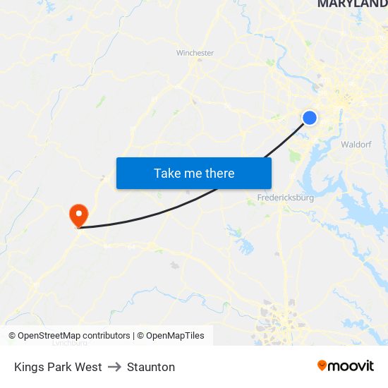 Kings Park West to Staunton map