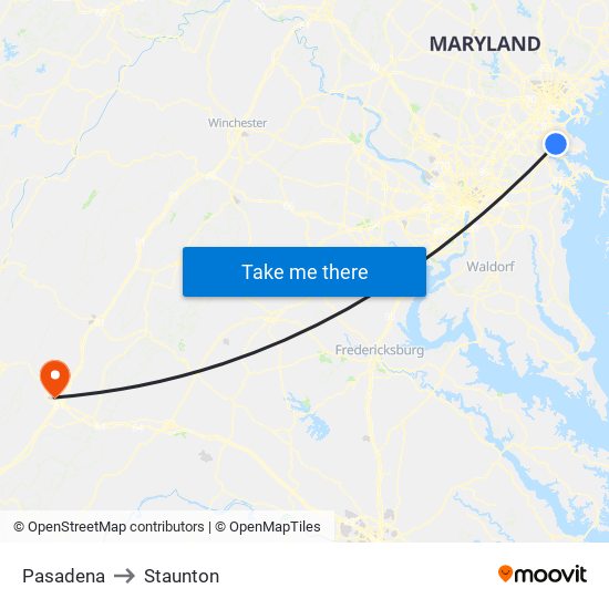 Pasadena to Staunton map