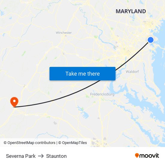 Severna Park to Staunton map