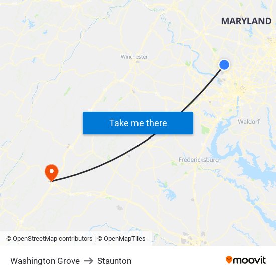 Washington Grove to Staunton map