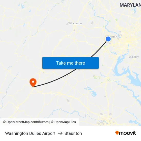 Washington Dulles Airport to Staunton map