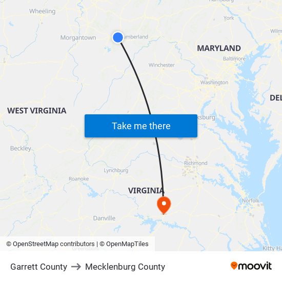 Garrett County to Mecklenburg County map