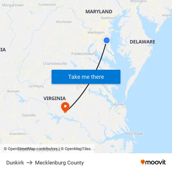 Dunkirk to Mecklenburg County map