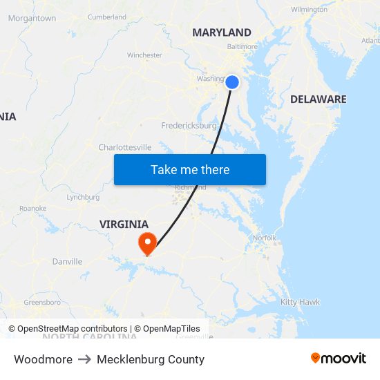 Woodmore to Mecklenburg County map