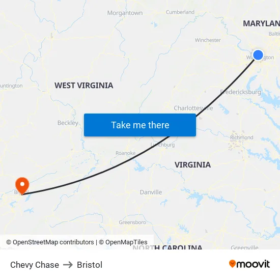 Chevy Chase to Bristol map