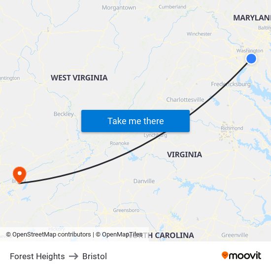 Forest Heights to Bristol map