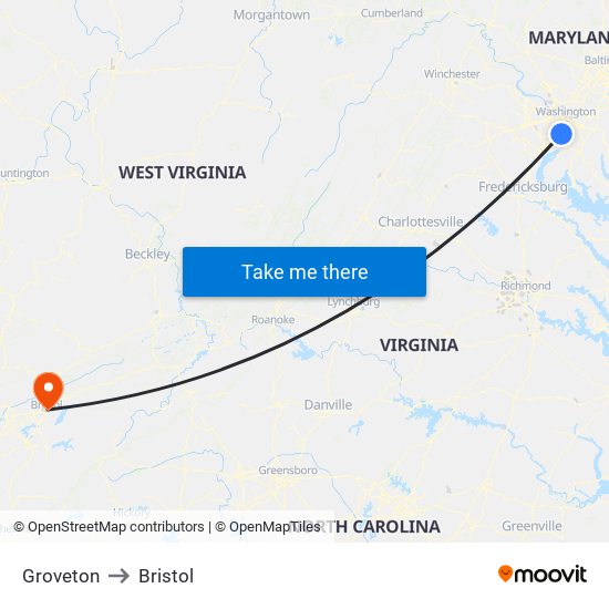 Groveton to Bristol map