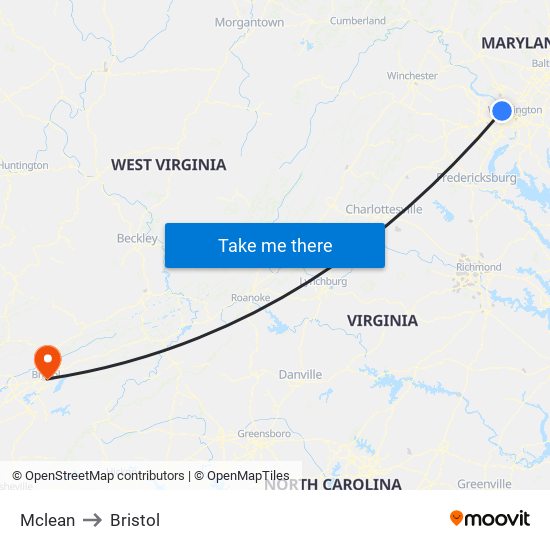 Mclean to Bristol map