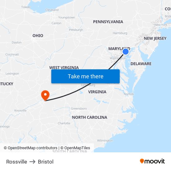 Rossville to Bristol map