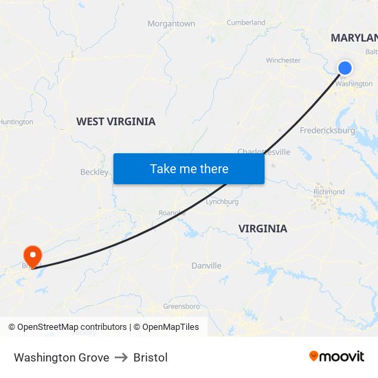 Washington Grove to Bristol map