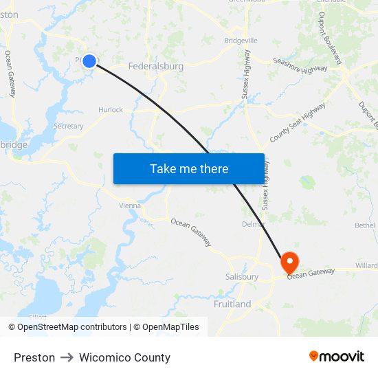 Preston to Wicomico County map