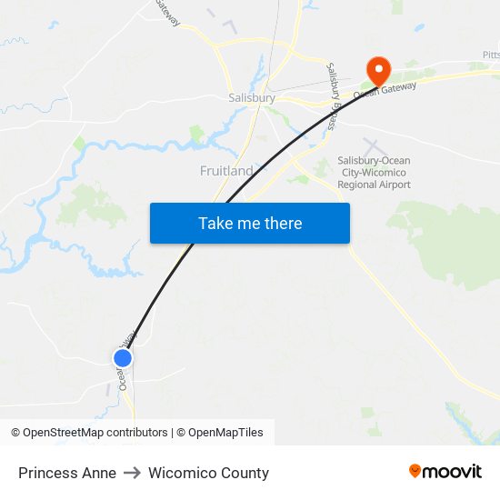 Princess Anne to Wicomico County map