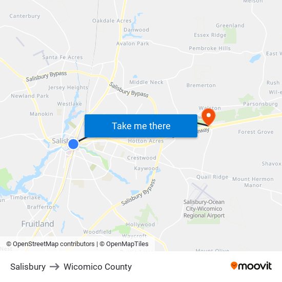Salisbury to Wicomico County map