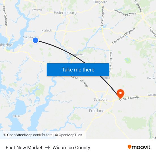 East New Market to Wicomico County map