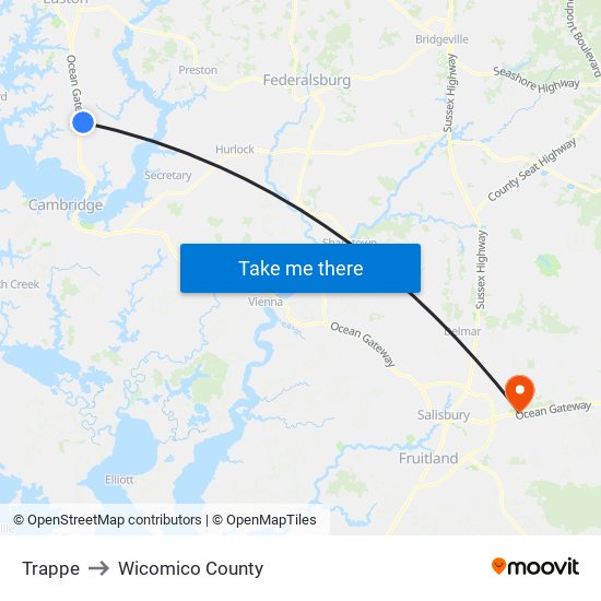Trappe to Wicomico County map