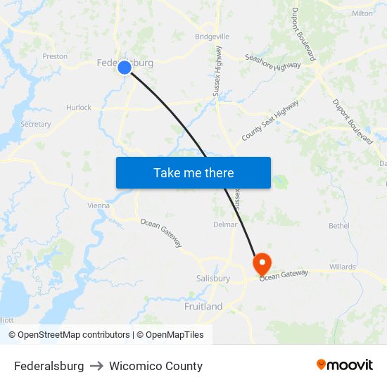 Federalsburg to Wicomico County map