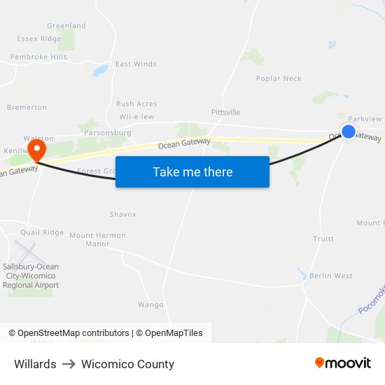 Willards to Wicomico County map