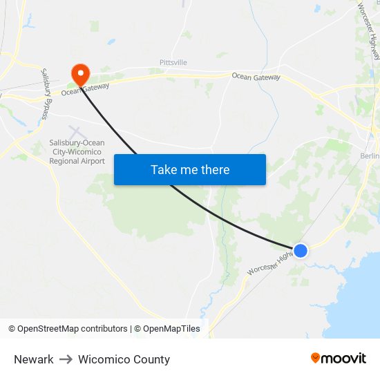 Newark to Wicomico County map