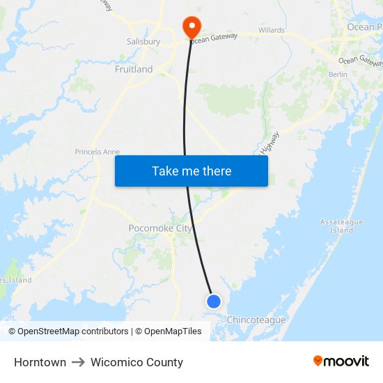 Horntown to Wicomico County map