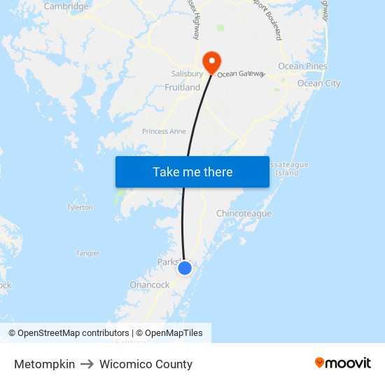 Metompkin to Wicomico County map