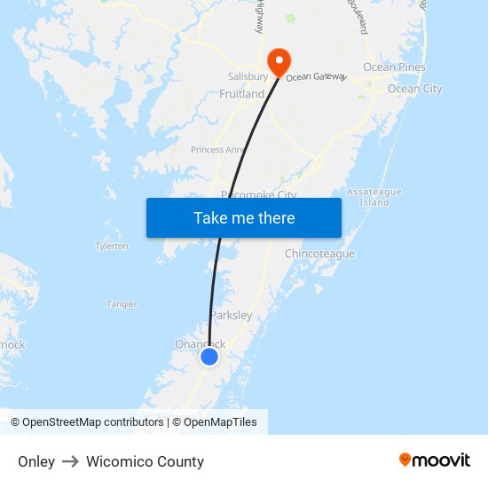 Onley to Wicomico County map