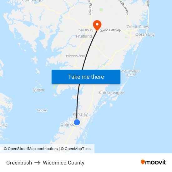 Greenbush to Wicomico County map